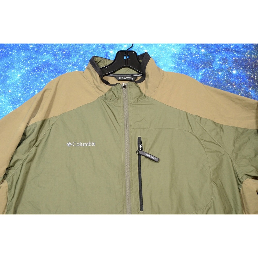 Columbia Titanium Windbreaker Jacket Mens 2XL Green Tan Packable Full Zip Hiking - Picture 2 of 9
